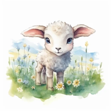 cute lamb grazing in the meadow clipart, original hand drawing, watercolor, understated and flawless for t shirt and cup printing, happy cute smily, transparent background, realistic painting, portrait without writing , style of the artwork, mood of the artwork, vector, contour , white background, 8K quality, ultra detailed , without signature and without meaningless lines, clipart, white background, High Quality, no writting background, no writting, ultra detailed, no symbol, without logo and e