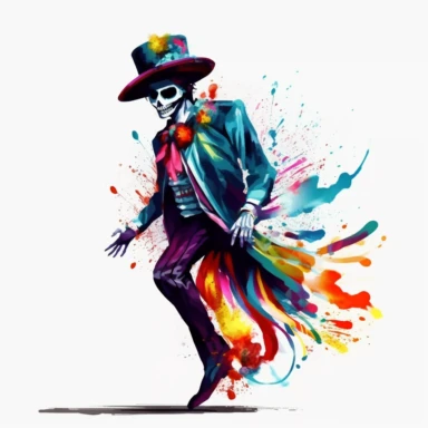 dia de los muertos, dance, man, sombrero, colorful, paint, white background, clipart