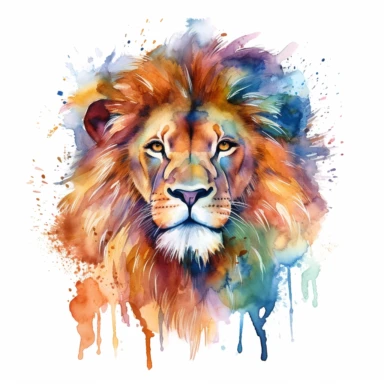 A lion's head or a full-body image, symbolizing strength, courage, and leadership, watercolor art, clipart