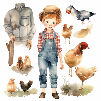 watercolor farm adorable boy clipart white background