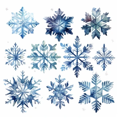 watercolor, Set of line drawing illustrations of snowflakes. png Full body realistic cartoon in 32K UHD cute. 15 cm thick outline. Black color. There was no shadow on the ground. 8k with realistic watercolors and detailed illustrations. PNG clipart, transparent white background