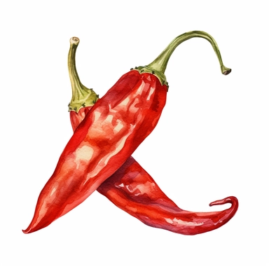 detailed watercolor illustration of a red chilli, plain white background, no background, clipart, ar 4:3