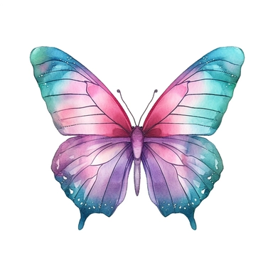 pink and teal butterly clipart, watercolor style, white isolated background, 4k, hdr