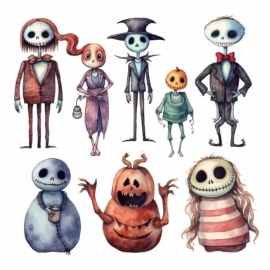 watercolor nightmare before christmas characters clipart