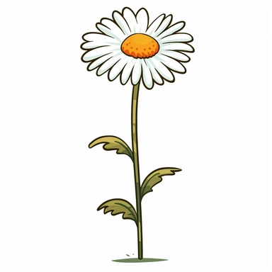 Clipart of a one cartoon daisie in a minimalist style, on a white background,