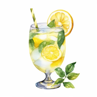 watercolour, lemon cocktail, soft and muted pastel nuances, clip art, high quality details, white background, 8k, f1
