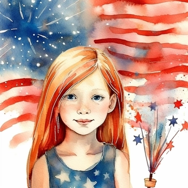 4th of July, watercolor clip art AR 3:2