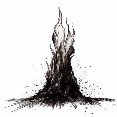 a flame on the ground, black ink, clip art