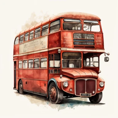 Vintage red bus London, pencil color illustration watercolor, clipart