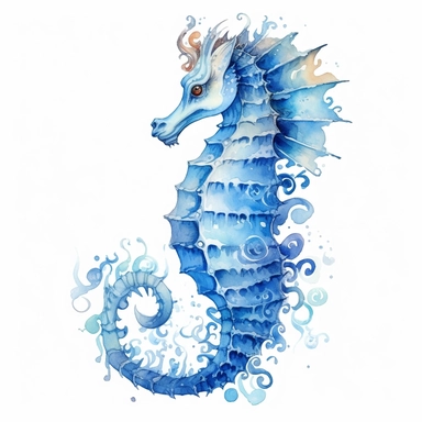 blue, frozen seahorse, Clipart Watercolor, White background, HD