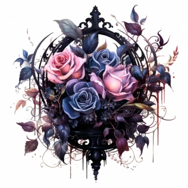 Step into a world where the ethereal beauty of watercolors meets the dark allure of Gothic aesthetics. Create an extraordinary collection of Gothic floral arrangements in clipart form, each brushstroke capturing the delicate balance between light and shadow. Infuse the artwork with elements inspired by Gothic literature and art, intertwining roses, thorns, and dark foliage with intricate details like antique keys, winding vines, and elegant candelabras. Choose a vivid color palette that juxtapos