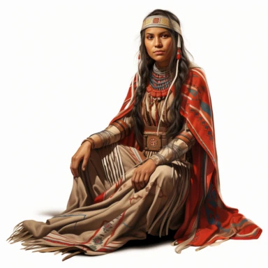 native Indian squaw, full length, clipart, white background