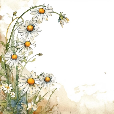 chamomile, page border style, clipart, watercolor, vintage--q2