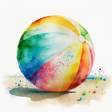 colorful watercolor summer beachball, clipart, white background--no text