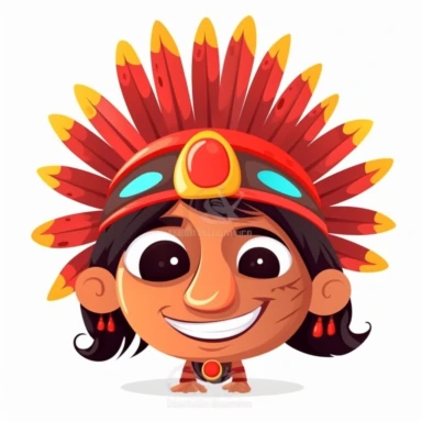 fantasy happy cute indian face, cartoon, clipart, mascot, isolated on white background