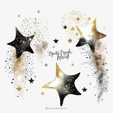 new years eve party, glitter, stars, watercolor, white background, clipart