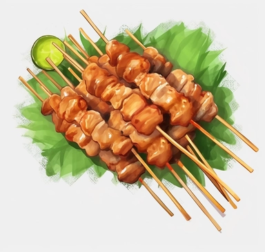 satay on sticks, satay phoenix png clipart, in the style of digital painting, cartoon realism, multilayered realism, cranberrycore, oil painting, tintoretto, light green