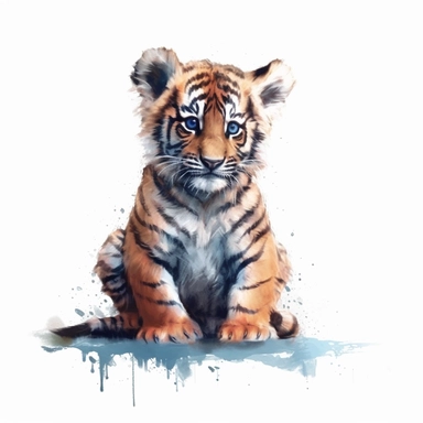a Tiger Cub in the style of watercolour clipart with detailed brush strokes
