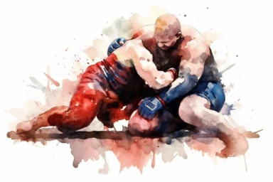 Watercolor, Craft an image of a wrestler pinning his opponent to the mat clipart, hd, on a white background, spaced out
