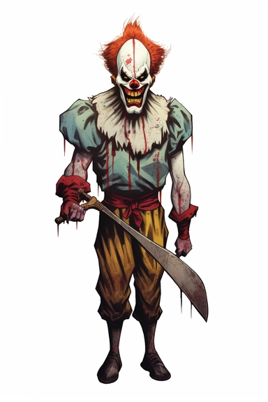 evil clown, white background, PNG, sharp white border, James C. Christensen, Butcher Billy, Jim Mahfood, clipart, clean border, white background