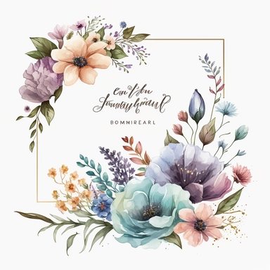 Wildflower Clipart Watercolor Floral Wedding Spring Flowers Premade Corner Arrangement. Bachelorette party, pink, blue, purple and brown pastel colors on white background FOR GIFT CARD, WEDDING INVITATIONS