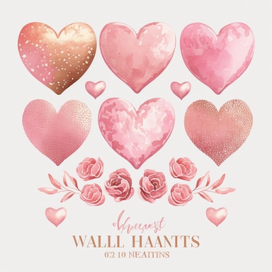 pink Watercolor hearts clipart,Rose gold,Love clipart,Glitter,Valentines Day. no writing