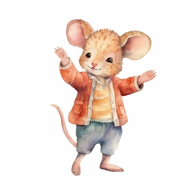 adorable mouse dancing, handpaint watercolor, high resolution, cartoon style, watercolor clipart,