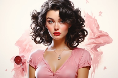 beautiful pretty pin up woman, makeup and hair 50's style, diferent poses, paint art style, different poses, detail, clipart, white background, superrealistic, one of a kind