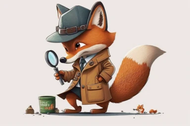detective job, clipart 1 fox , children's magazine illustration, adorable, isolated on white background, features objects by Genndy Tartakovsky