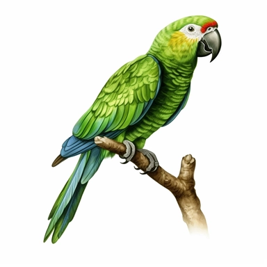 green parrot clipart on a tre branch with a white background