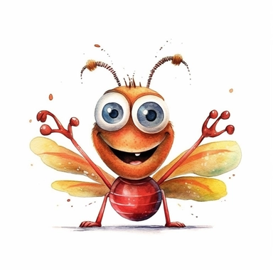watercolor kids' simple illustration very cute and sweet smiling bug, clipart, white background