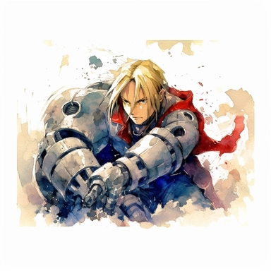 Watercolor fullmetal alchemist brotherhood, high quality, high details, pencil draw style, white backgroun, clipart, 8k, f1