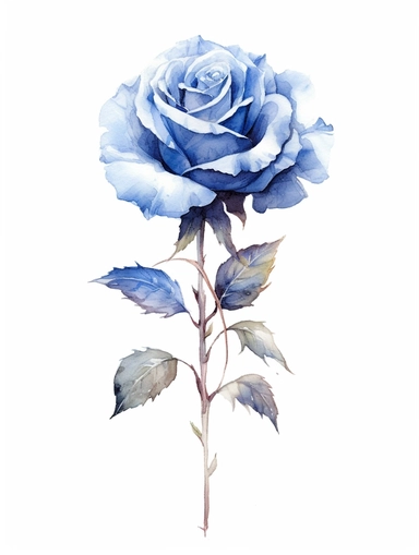 vintage beautiful victorian shabby chic blue rose on white background, blue theme, watercolor illustration, clipart