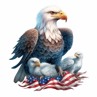 digital clipart, solid white background, a realistic family of African fish patriotic eagle wearing 4th July apparel