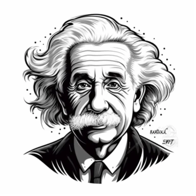 Albert Einstein illustation, use black color, white background, very simple quick draw cartoon clipart, no complex brush lines or gradients