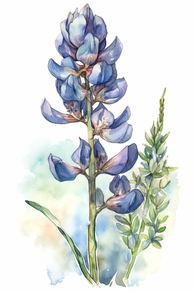 watercolor, Bluebonnet flower, clipart hd, on white background, dreamy, spaced out