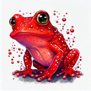 funny red rubby with diamond shine color, magic frog with funny dots, cartoon style, white background, black outside lines, designs, white background, watercolor pencil drawing, small details, digital art, clipart, super acurate, –testp, pixar,
