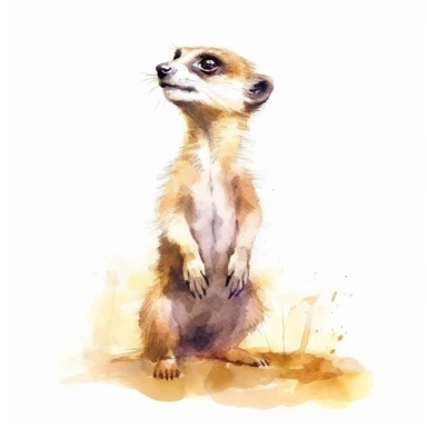 cute meerkat, standing on hind legs and scanning the horizon, alert and cautious, earthy watercolor, clipart, on a white background