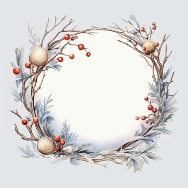 stunning christmas frame made of snowy branches , beautiful Christmas clipart, soft faded colors, beautiful watercolor art by Marjolein Bastin, Thomas Kinkade, Carl Larsson, Norman Rockwell, Susan Wheeler