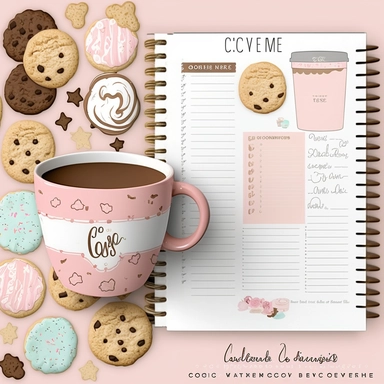 cookie clipart, to do list clipart, planner clipart, stationary, coffee cup, pink and white, c20, no words or letters, no numbers, V5