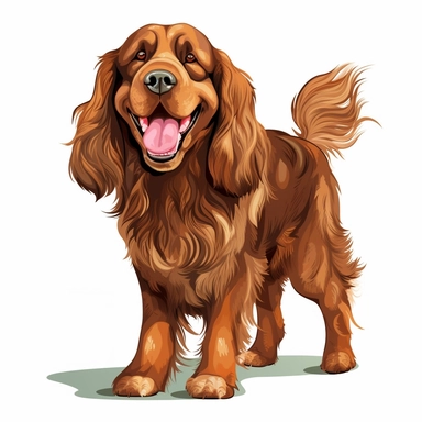 Cute Happy face Beautiful Sussex Spaniel Dog Is Standing Full body Vector Sublimation Clipart,Cartoon, hyper realistic, intricate detail, illustration style,high solution,on the white background