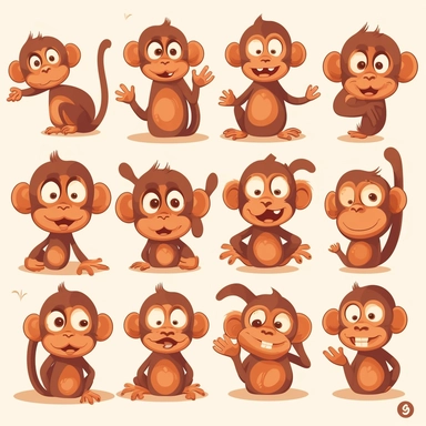 Design lovable illustrations of monkeys in various poses and expressions. Focus on their expressive faces, big round eyes, and mischievous smiles. Incorporate different types of monkeys, such as the capuchin, spider monkey, or marmoset, to add variety to the clipart set. Use a vibrant color palette to make the monkeys visually appealing. Consider adding playful elements like swinging from vines, eating bananas, or wearing cute accessories like hats or bow ties.