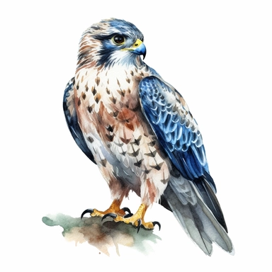 An endearing watercolor Falcon bird clipart of Falcon bird sitting 300DPI