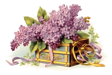 Vintage 1920 detailed open victorian gift box of Lilacs Illustration , Chromolithograph, Die Cut, 1920s Illustration, Vintage, Chromolithograph, Colorful, Antique, Ephemera, Clipart, 8k, Isolated on white