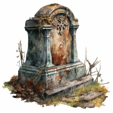 blank old Western grave headstone, no writing, rusty, dusty, watercolor, clipart, white background