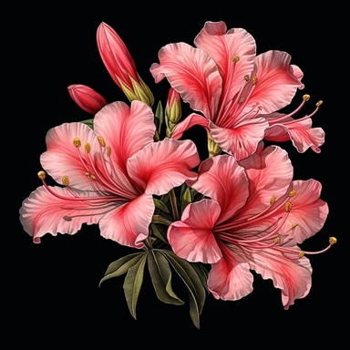 watercolor, Azalea, clipart, black background, high resolution, Fine details