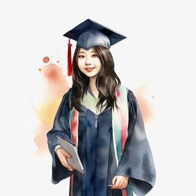 watercolor asian female student graduation clipart on a white background