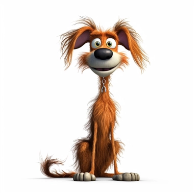 a really skinny cartoon dog, hair frizzed out, funny, full body image, pixar style, clipart, white background