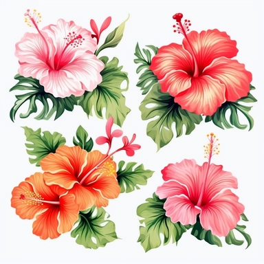 clip art character sheet of hawaiian flowers hibiscus