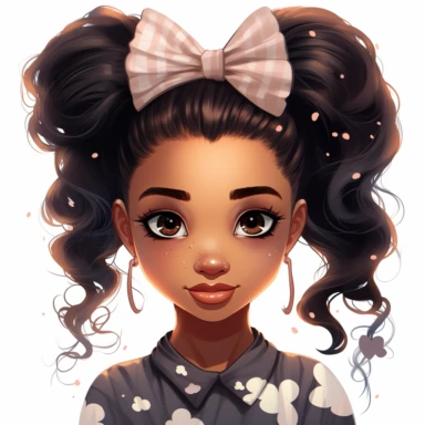 imagine adorable beautiful young black girl with ponytails and hairbows clipart vibrant colors, dreamy brown happy eyes, smiling, kawaii style with multiple poses ar 8:10 v5.1